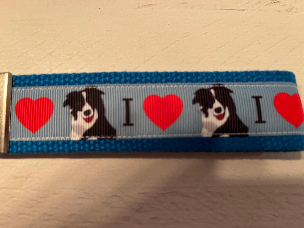 I Love Border Collies Wristlet Keychain – Handmade Dog Lover Gift