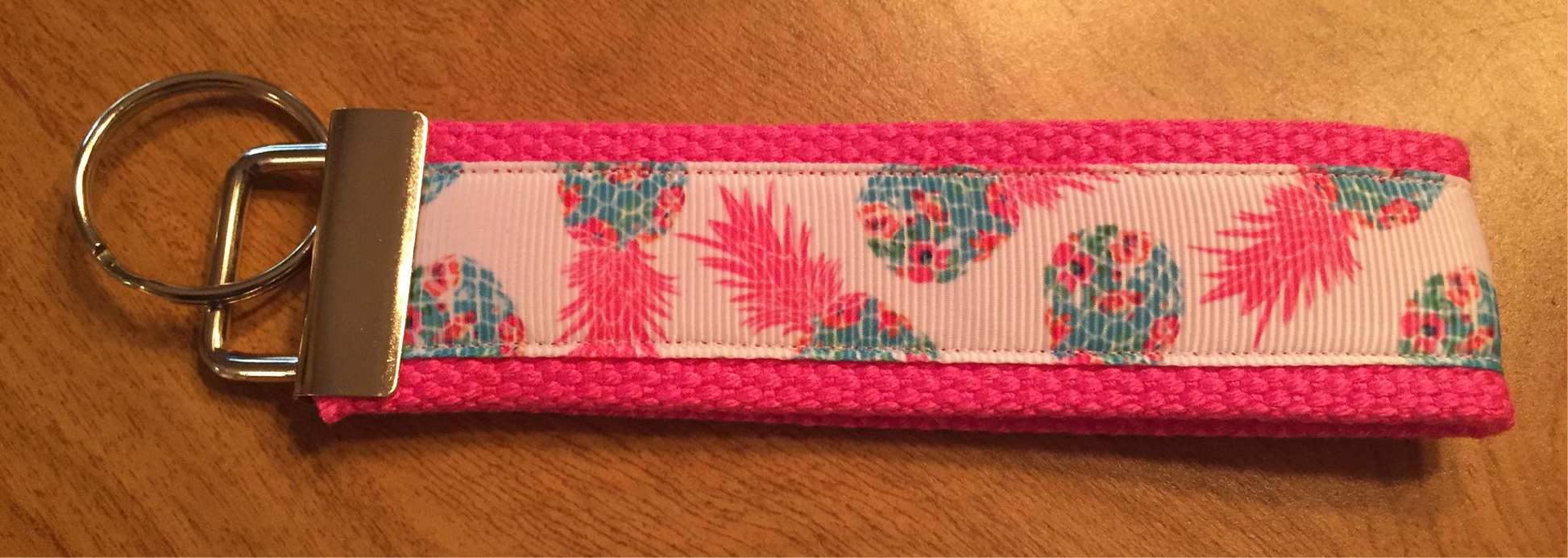 Rainbow Pineapple Cotton Webbing Keychain/ Keyfob/ Wristlet