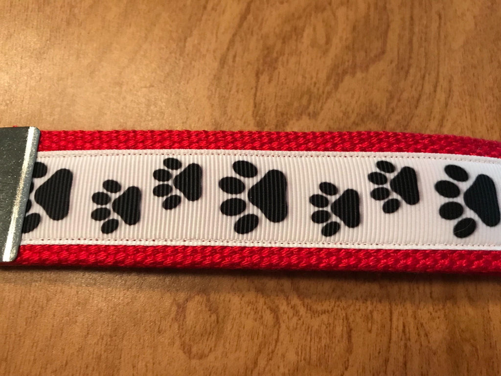 Red, White and Black Paw Print Cotton Webbing Keychain/ Keyfob/ Wristlet