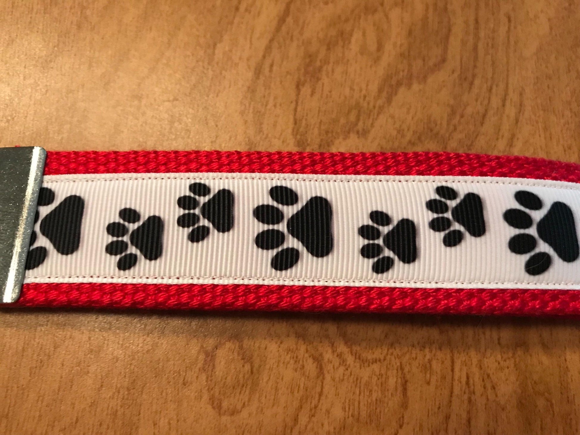 Red, White and Black Paw Print Cotton Webbing Keychain/ Keyfob/ Wristlet