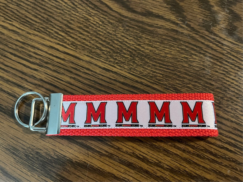 Black and White University of Maryland Testudo Cotton Webbing Keychain/ Wristlet/ Keyfob