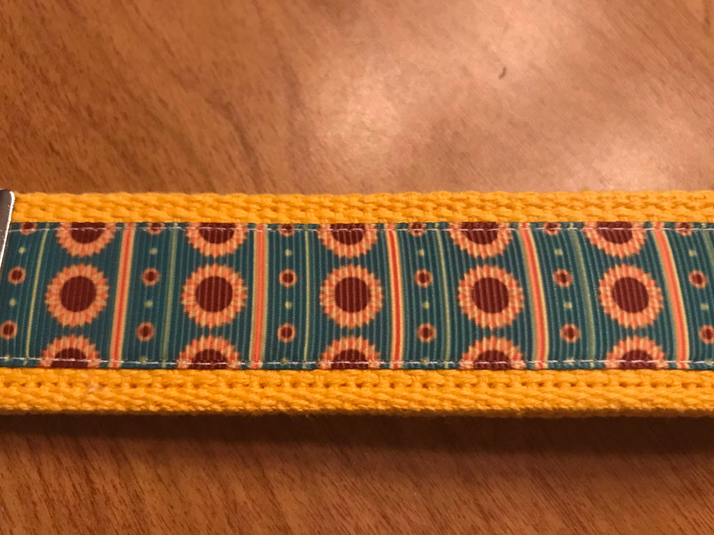 Yellow and Green Sunflower Cotton Webbing Keychain/ Wristlet/ Keyfob