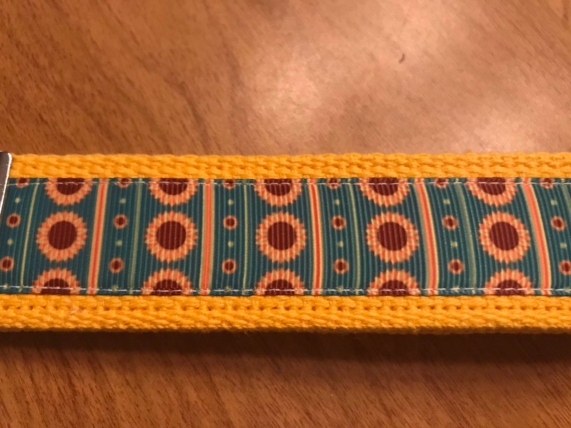 Yellow and Green Sunflower Cotton Webbing Keychain/ Wristlet/ Keyfob