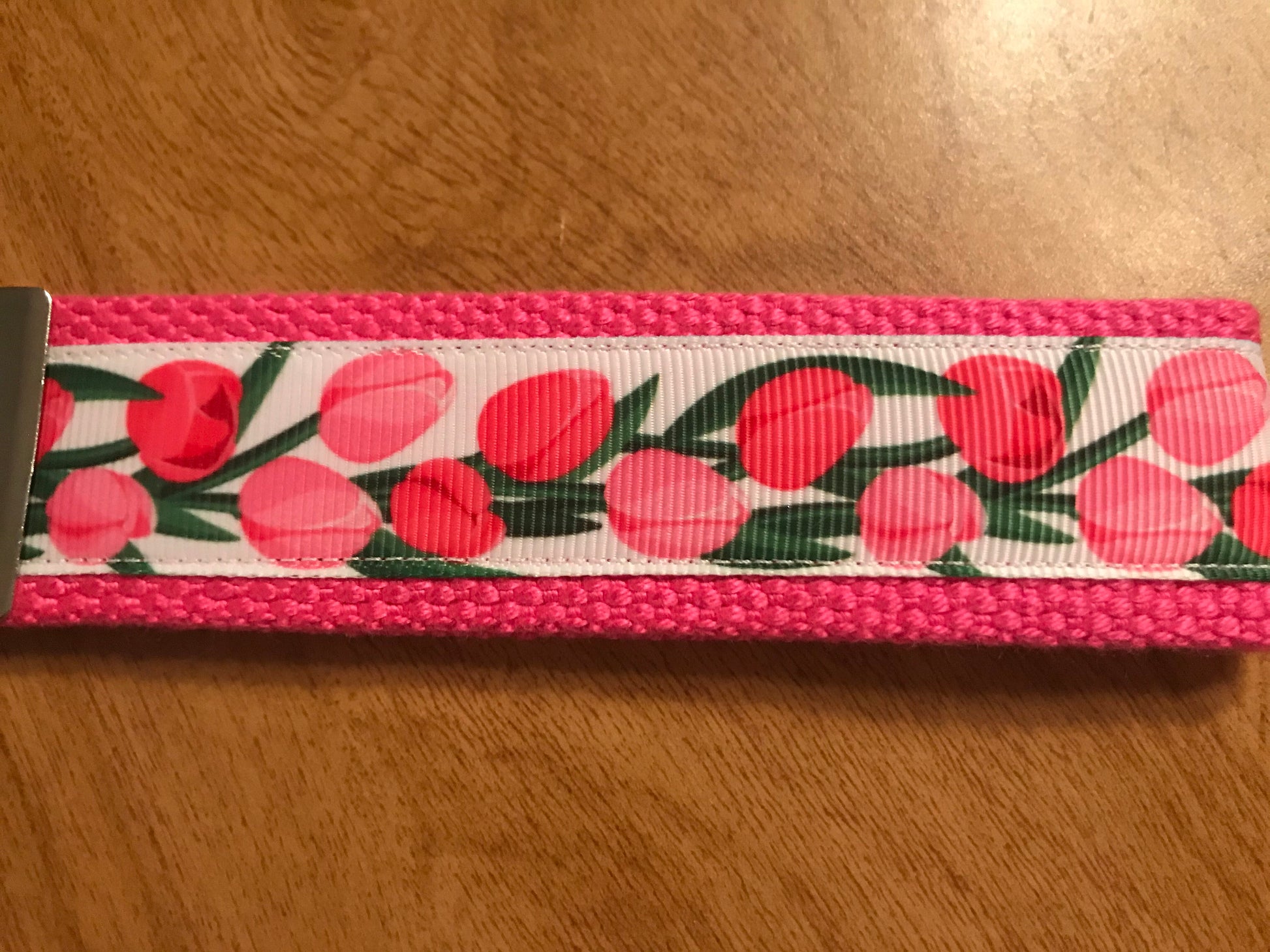 Pink & Red Tulips Cotton Webbing Keychain/Keyfob/Wristlet