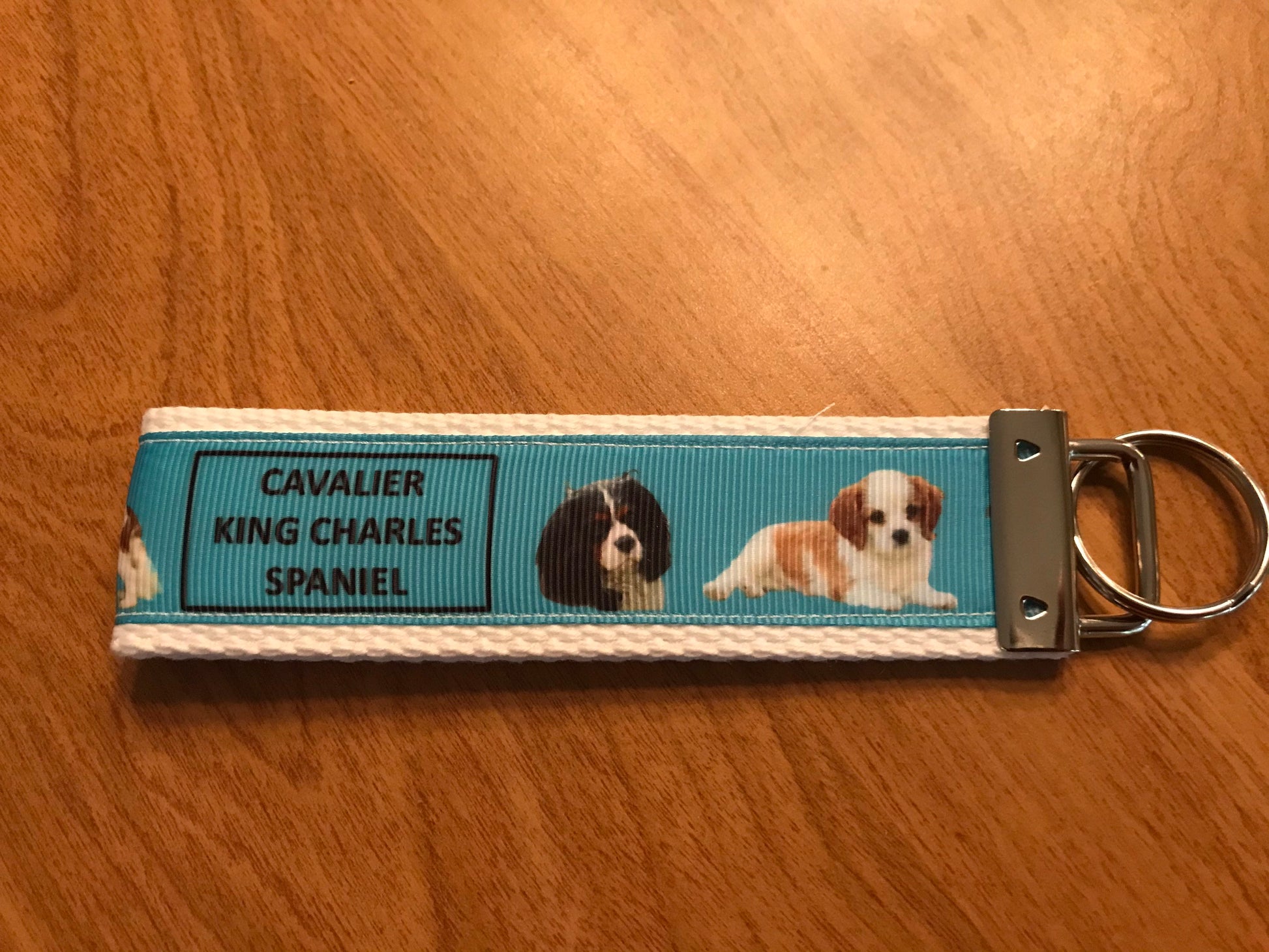 Blue and White Cavalier King Charles Spaniel Cotton Webbing Keychain/ Keyfob/ Wristlet