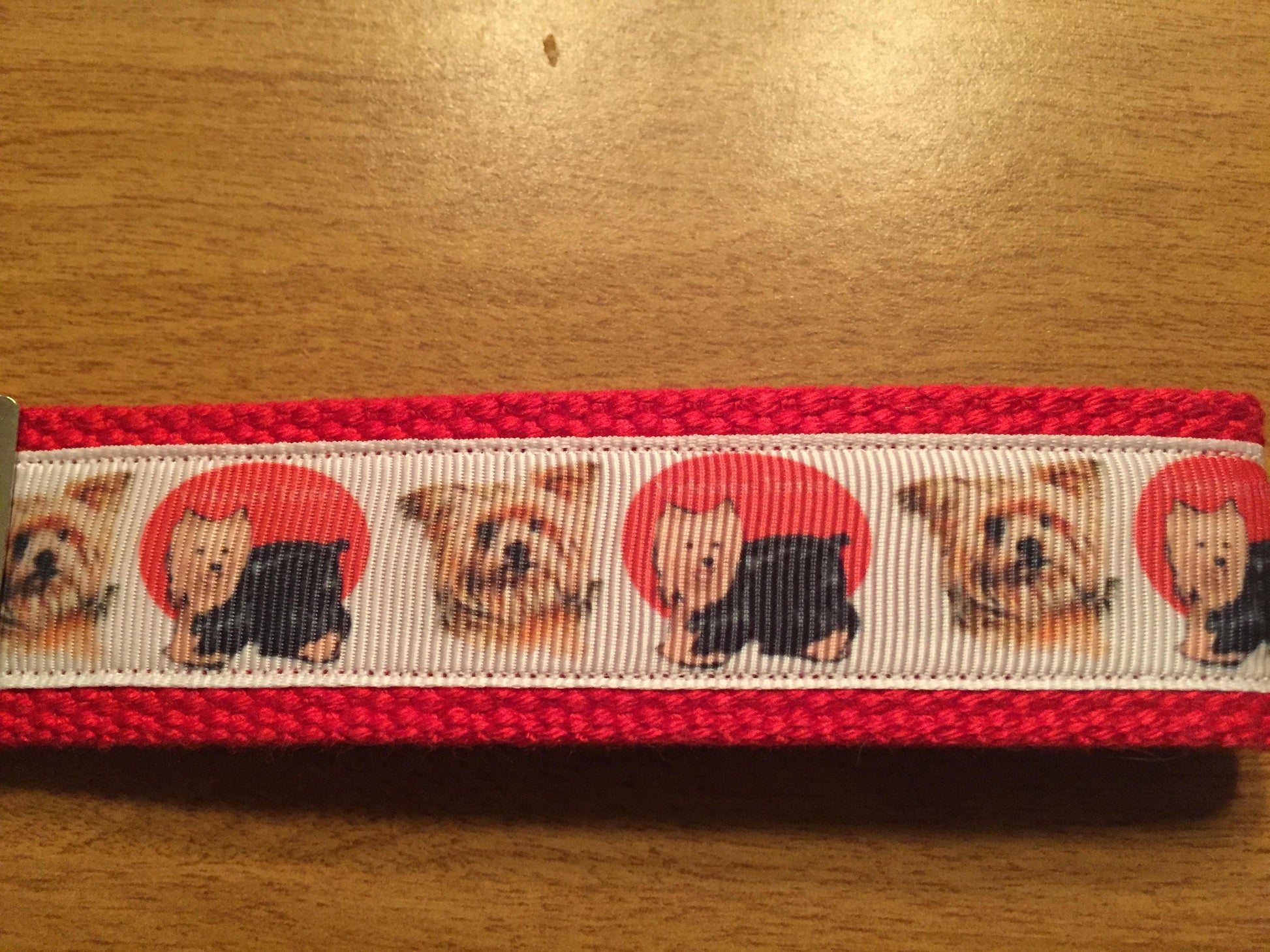 Yorkie Dog Lover Keychain Wristlet – Handmade Fabric Key Fob with Red Webbing