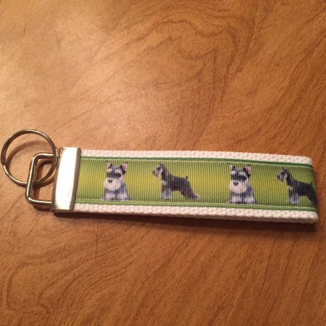 Schnauzer Lover Keychain Wristlet – Black & White Webbing Options