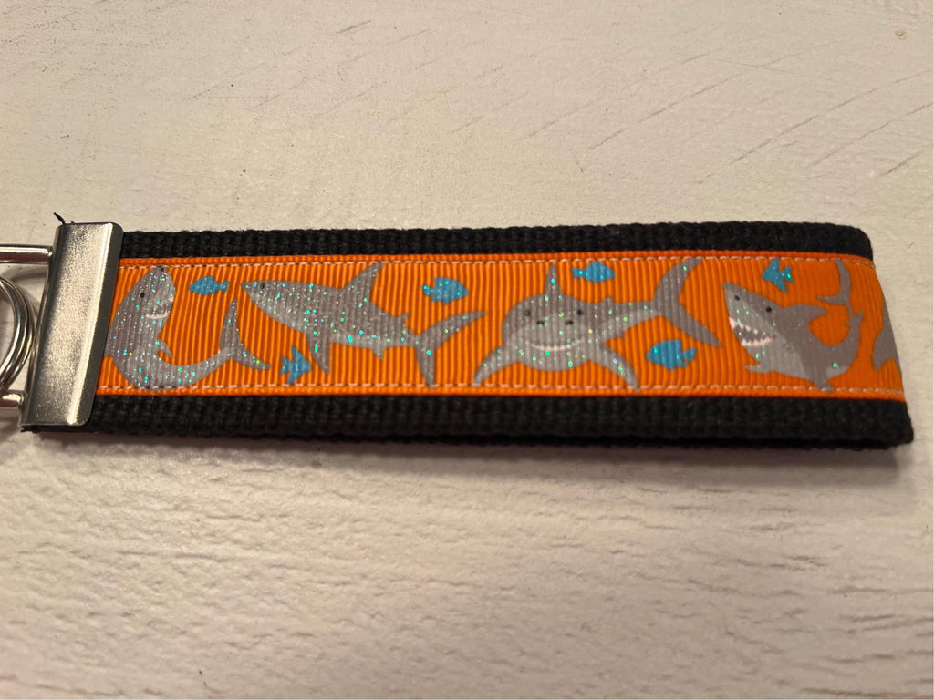 Shark Lover Cotton Webbing Keychain/Wristlet/Keyfob