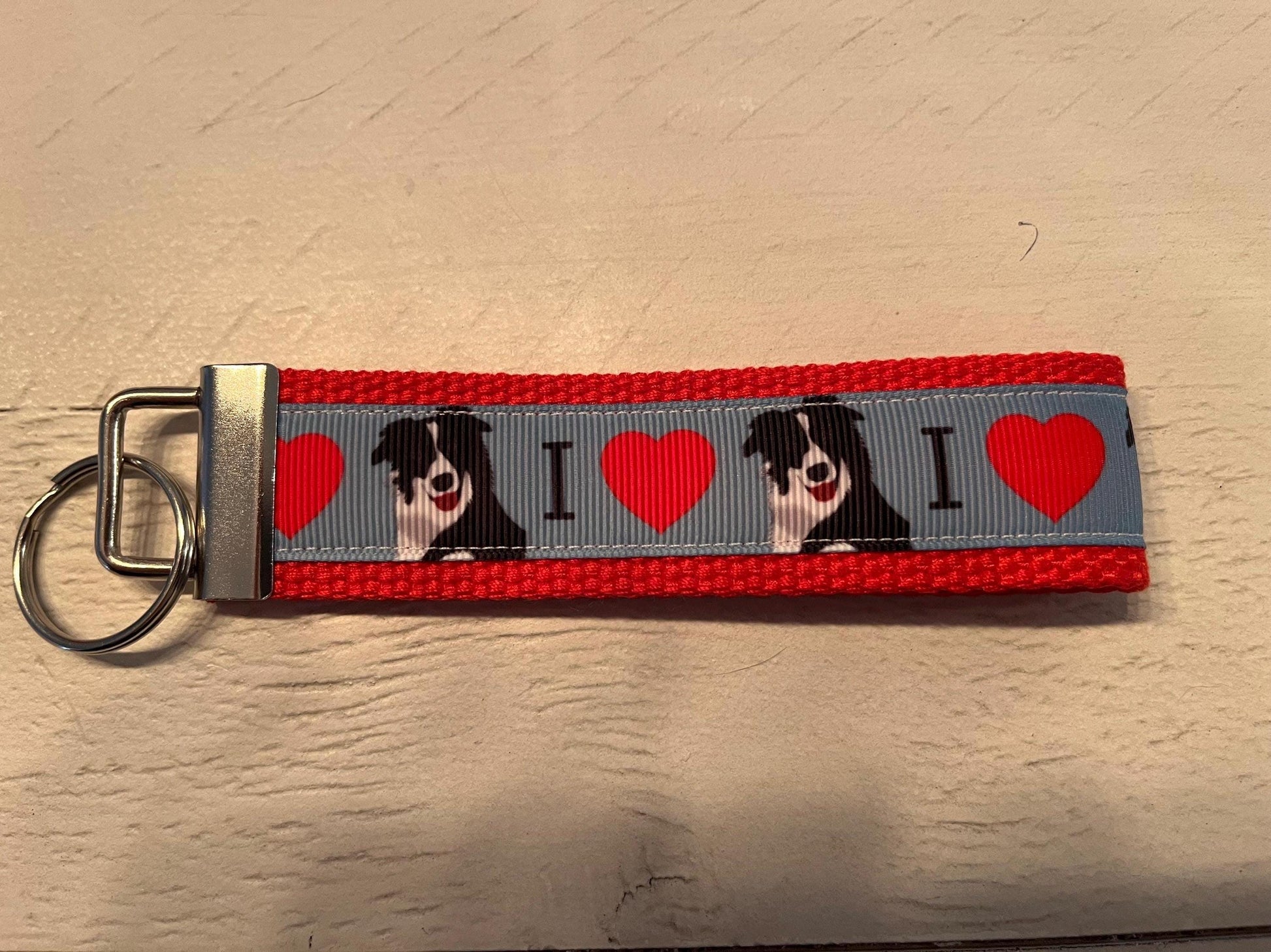 I Love Border Collies Wristlet Keychain – Handmade Dog Lover Gift