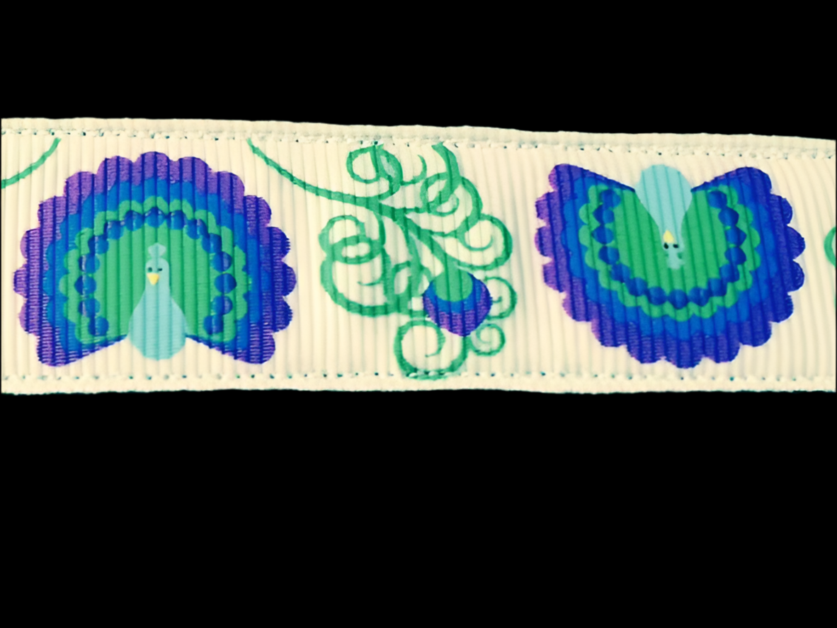 White and Green Peacock Webbing Keychain/ Keyfob/ Wristlet
