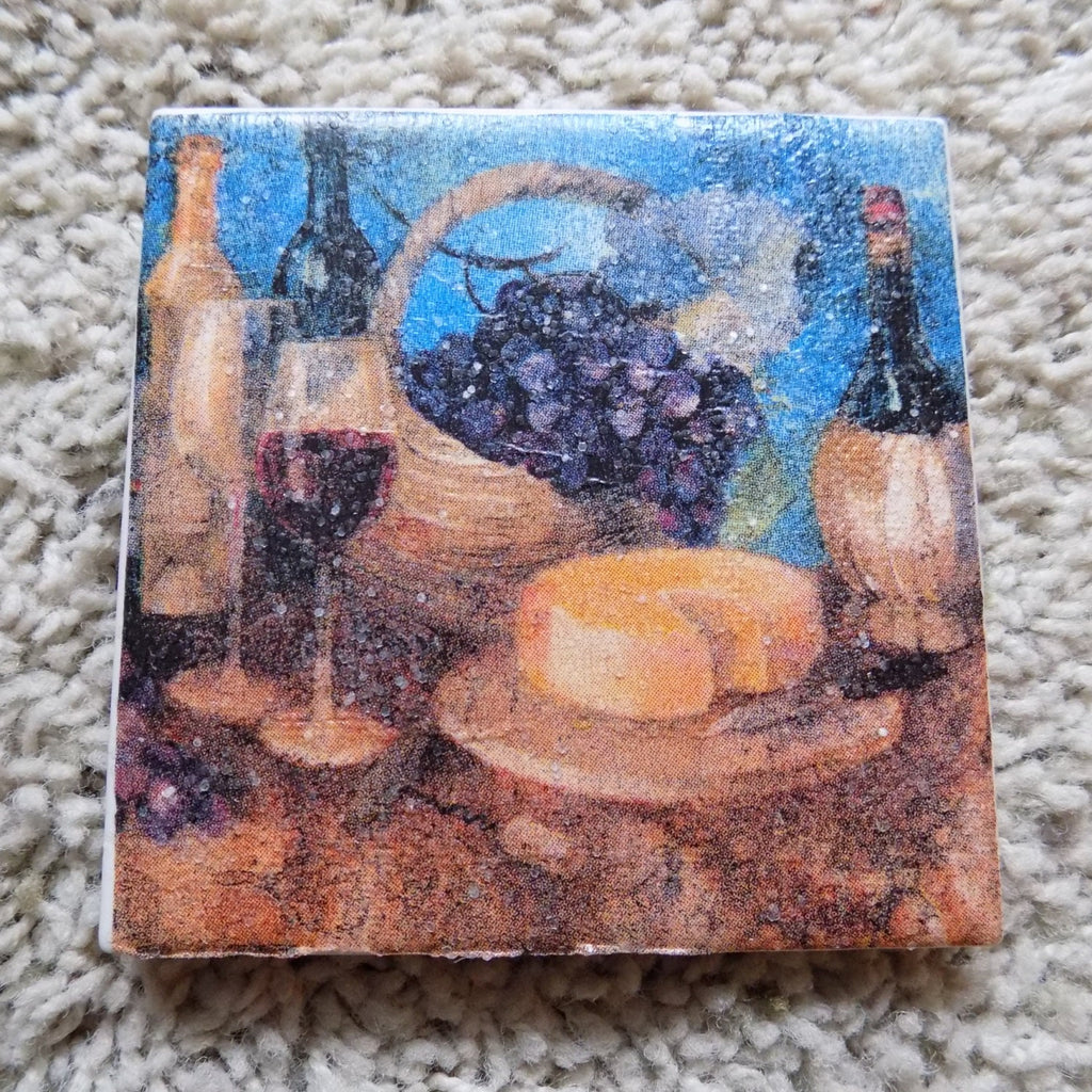 Wine & Cheese Glitter Coaster – Rustic Vineyard Drink Coaster