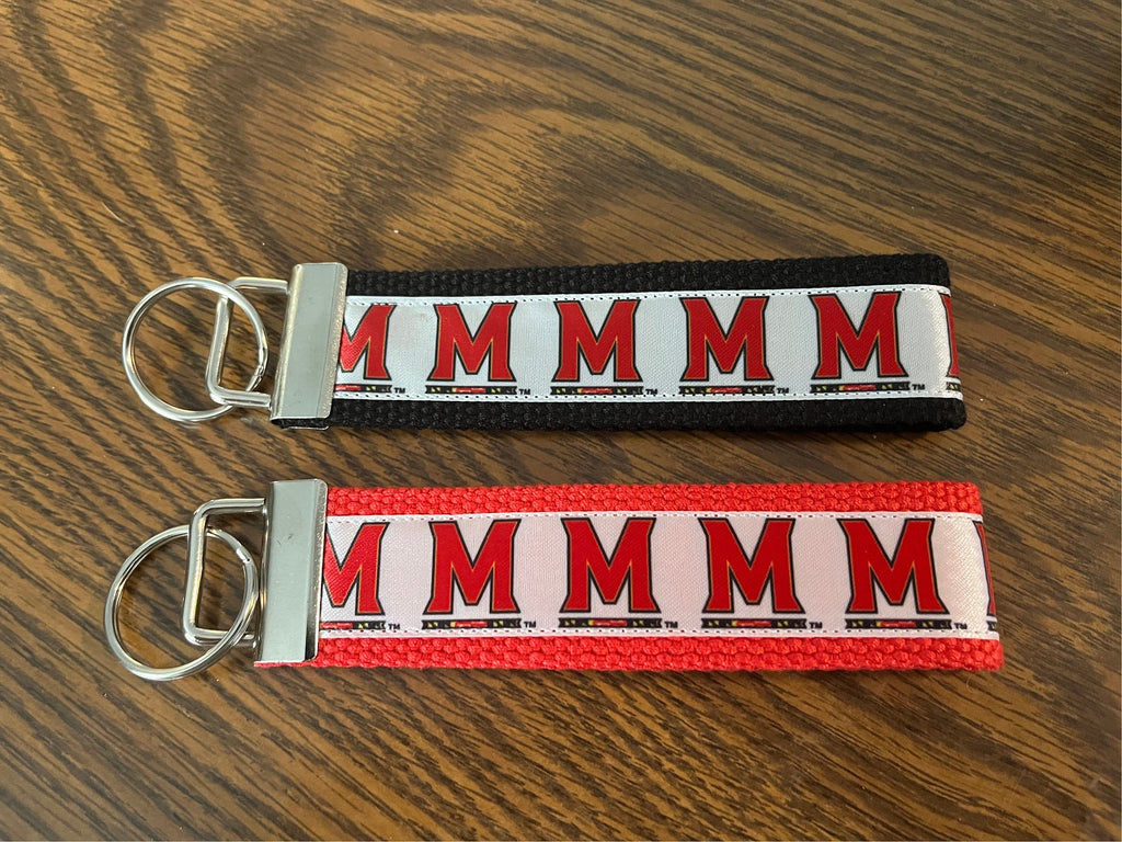 Black and White University of Maryland Testudo Cotton Webbing Keychain/ Wristlet/ Keyfob