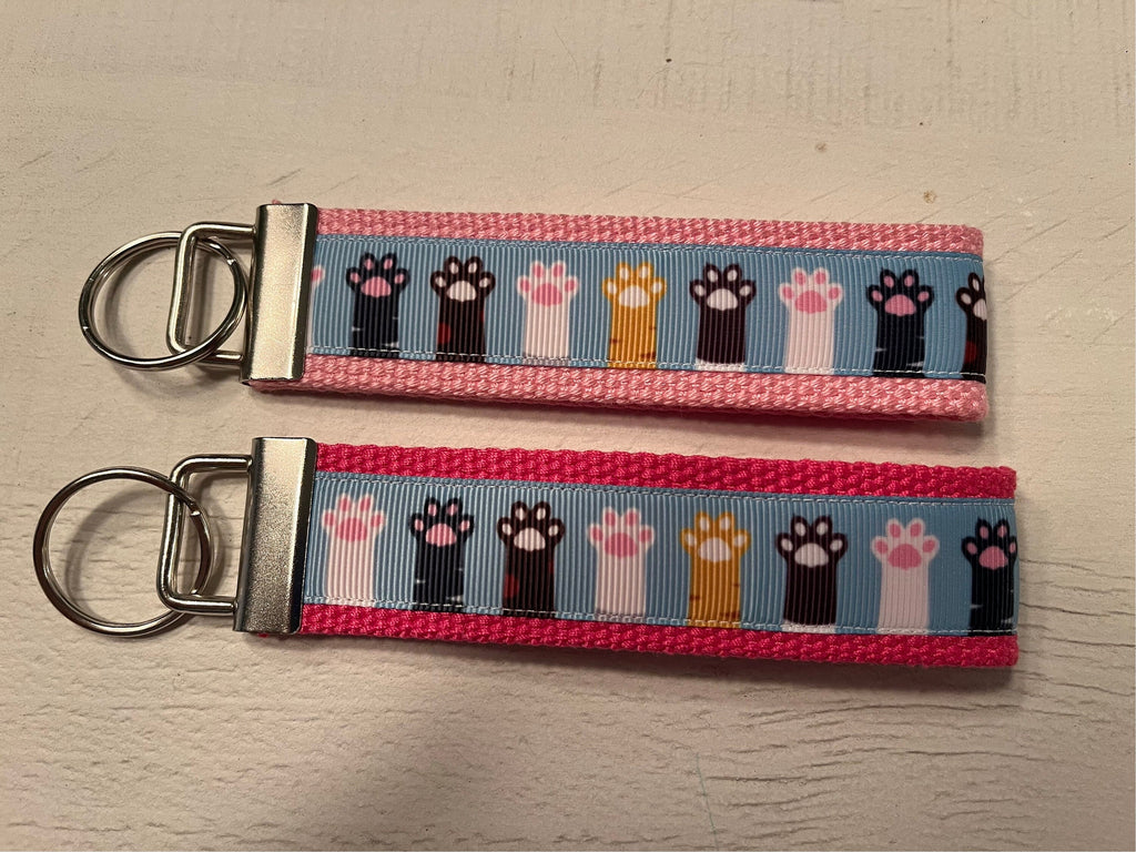 Cat Paws Up Cotton Webbing Keychain/Keyfob/Wristlet