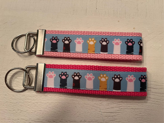 Cat Paws Up Cotton Webbing Keychain/Keyfob/Wristlet