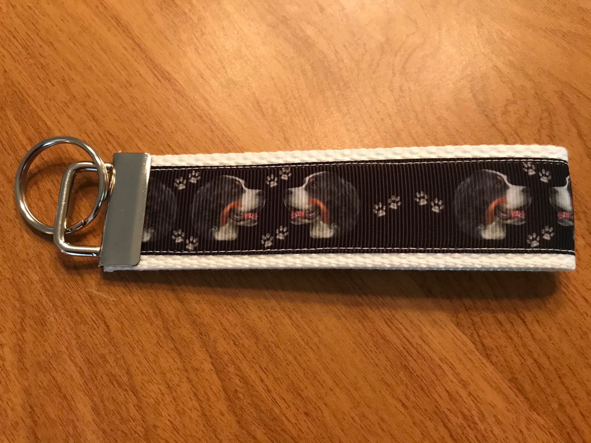 White Bernese Mountain Dog Cotton Webbing keychain/Keyfob/wristlet