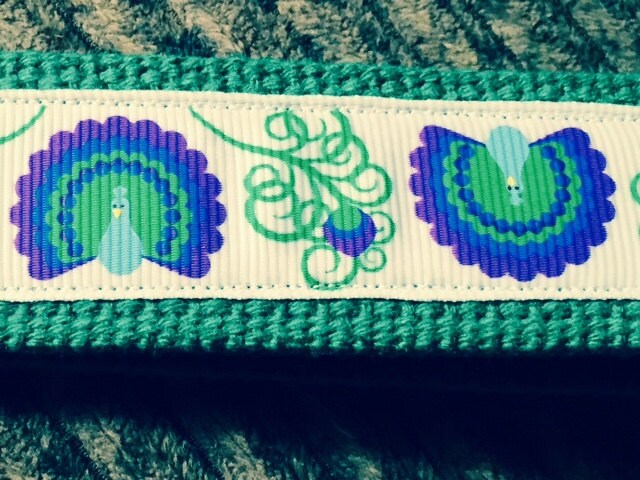 White and Green Peacock Webbing Keychain/ Keyfob/ Wristlet