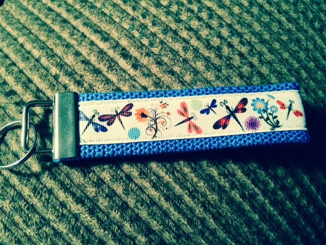 Blue and White Dragonflies in the Garden Webbing Keychain/ Keyfob/ Wristlet