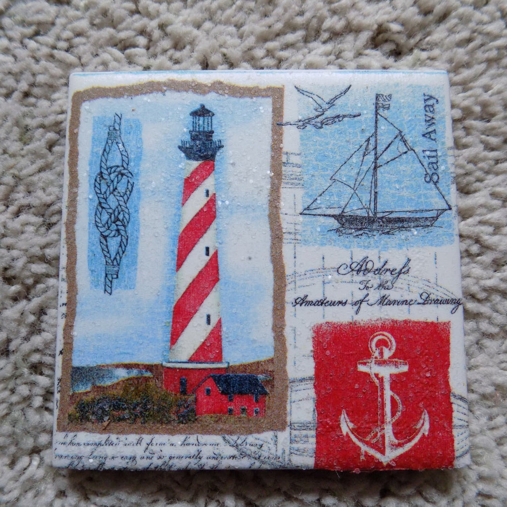 Lighthouse and Nautical Ceramic Tile Coasters (set of 4)