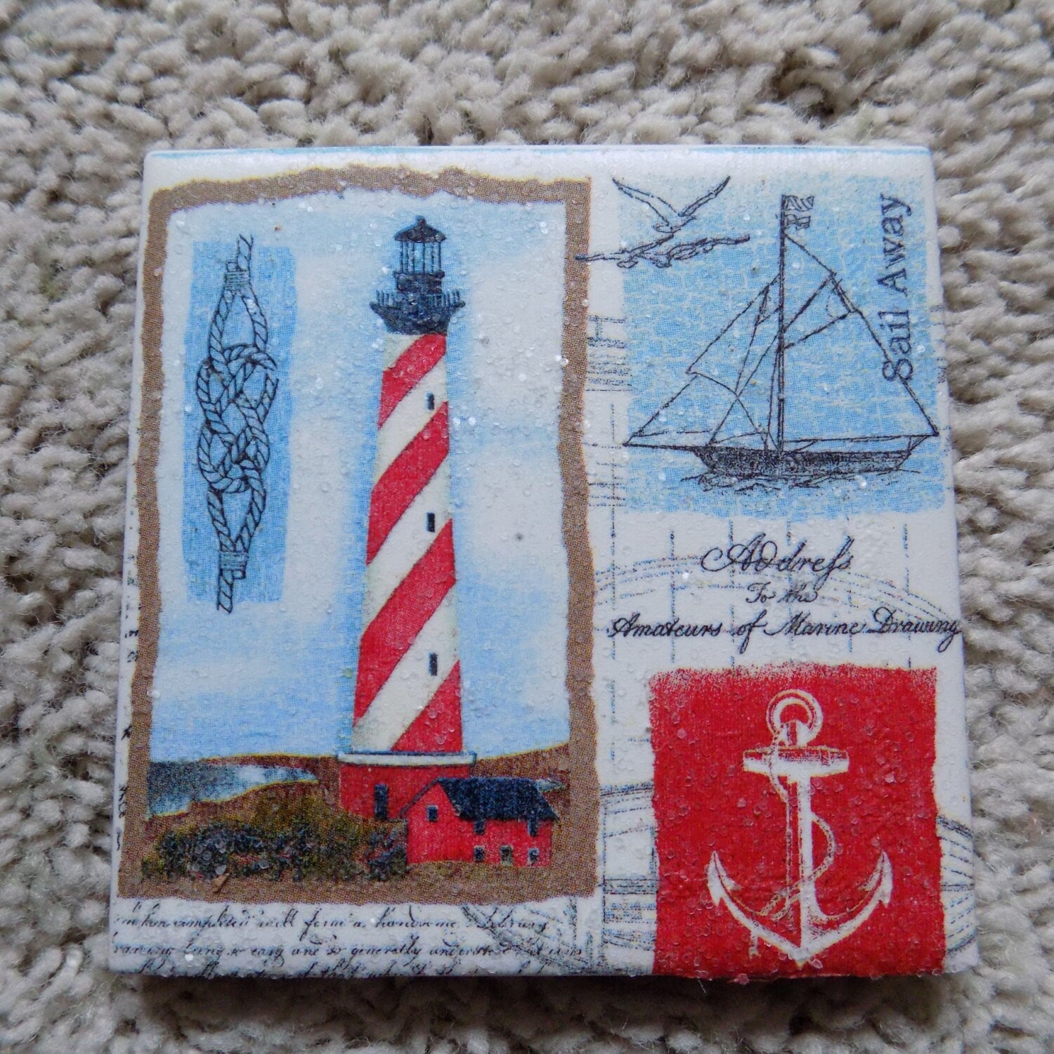 Lighthouse and Nautical Ceramic Tile Coasters (set of 4)