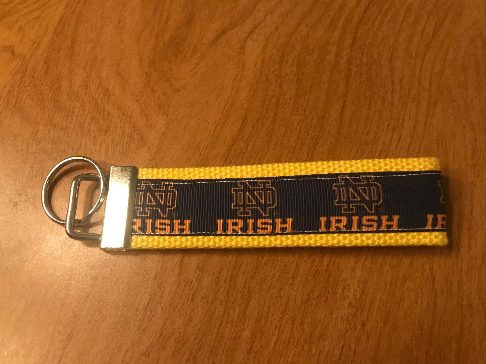Navy and Gold Fighting Irish Cotton Webbing Keychain/Keyfob/Wristlet