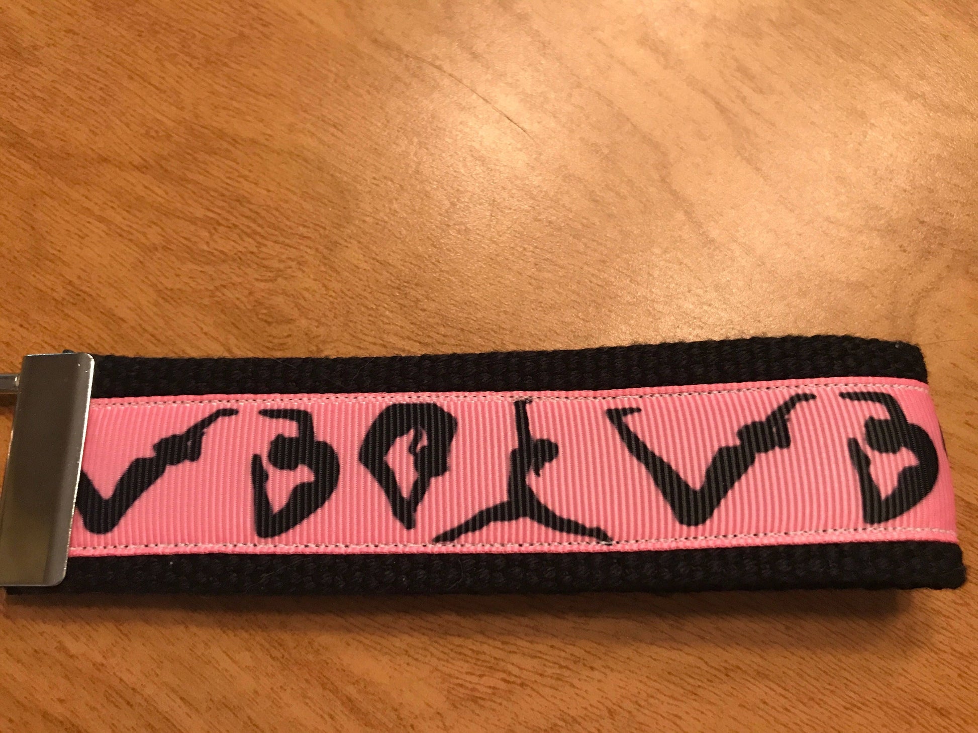 Pink and Black Gymnastics Cotton Webbing Keychain/ Wristlet/ Keyfob