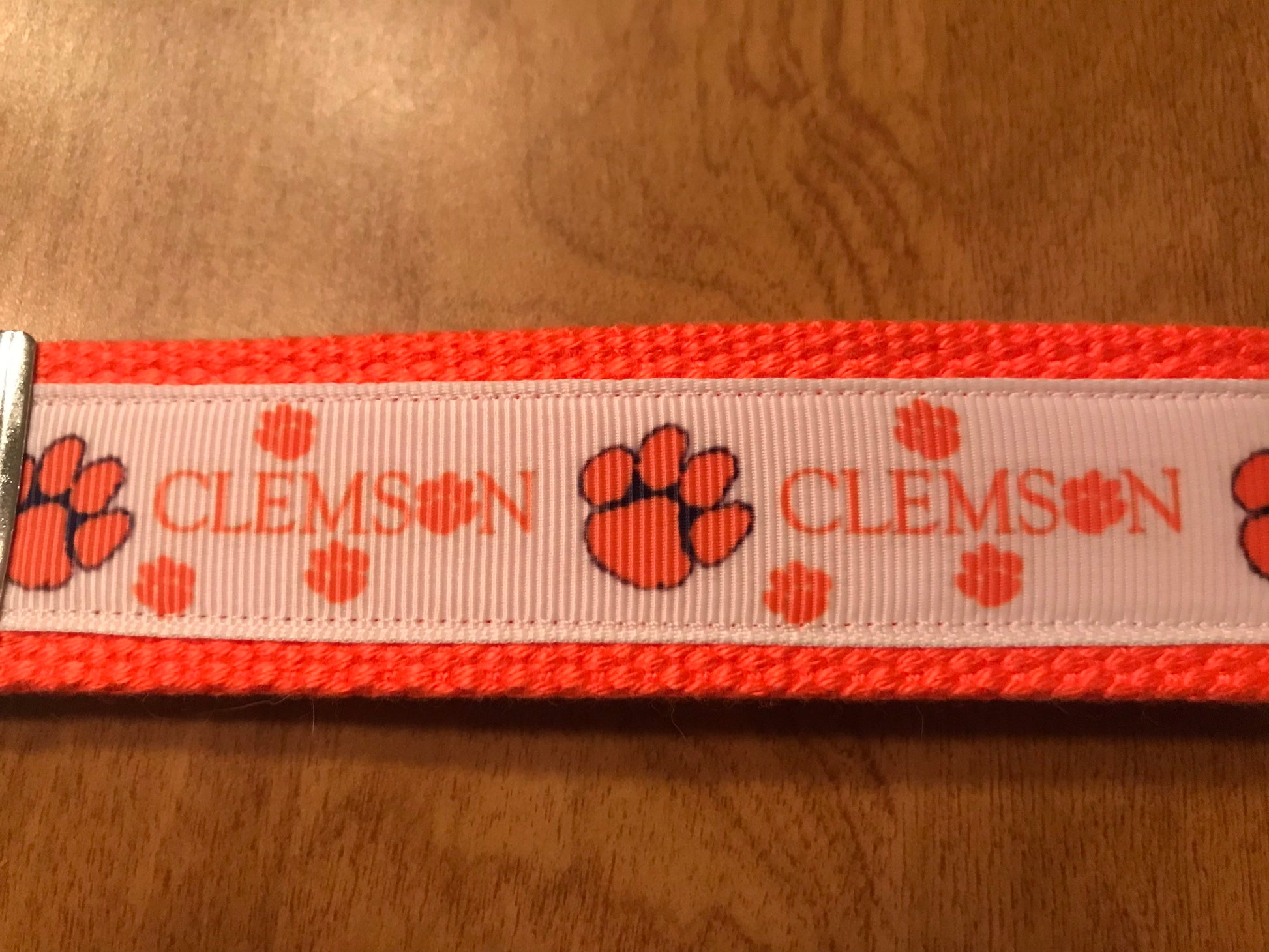 Orange and White Clemson Tigers Cotton Webbing Keychain/ Keyfob/ Wristlet