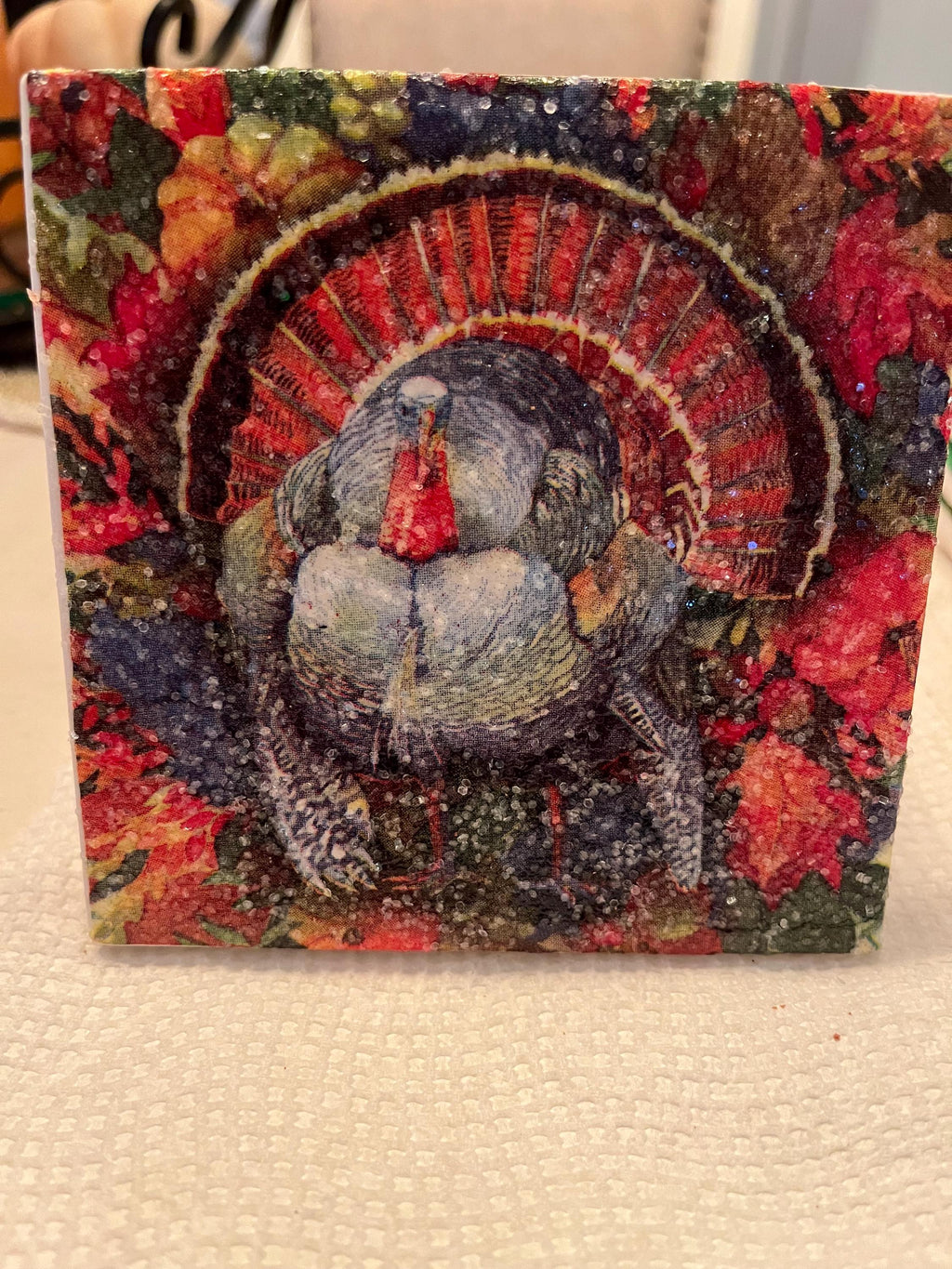 🦃 Thanksgiving Turkey Coaster Set (4) – Handmade, Water-Resistant, Gift-Ready
