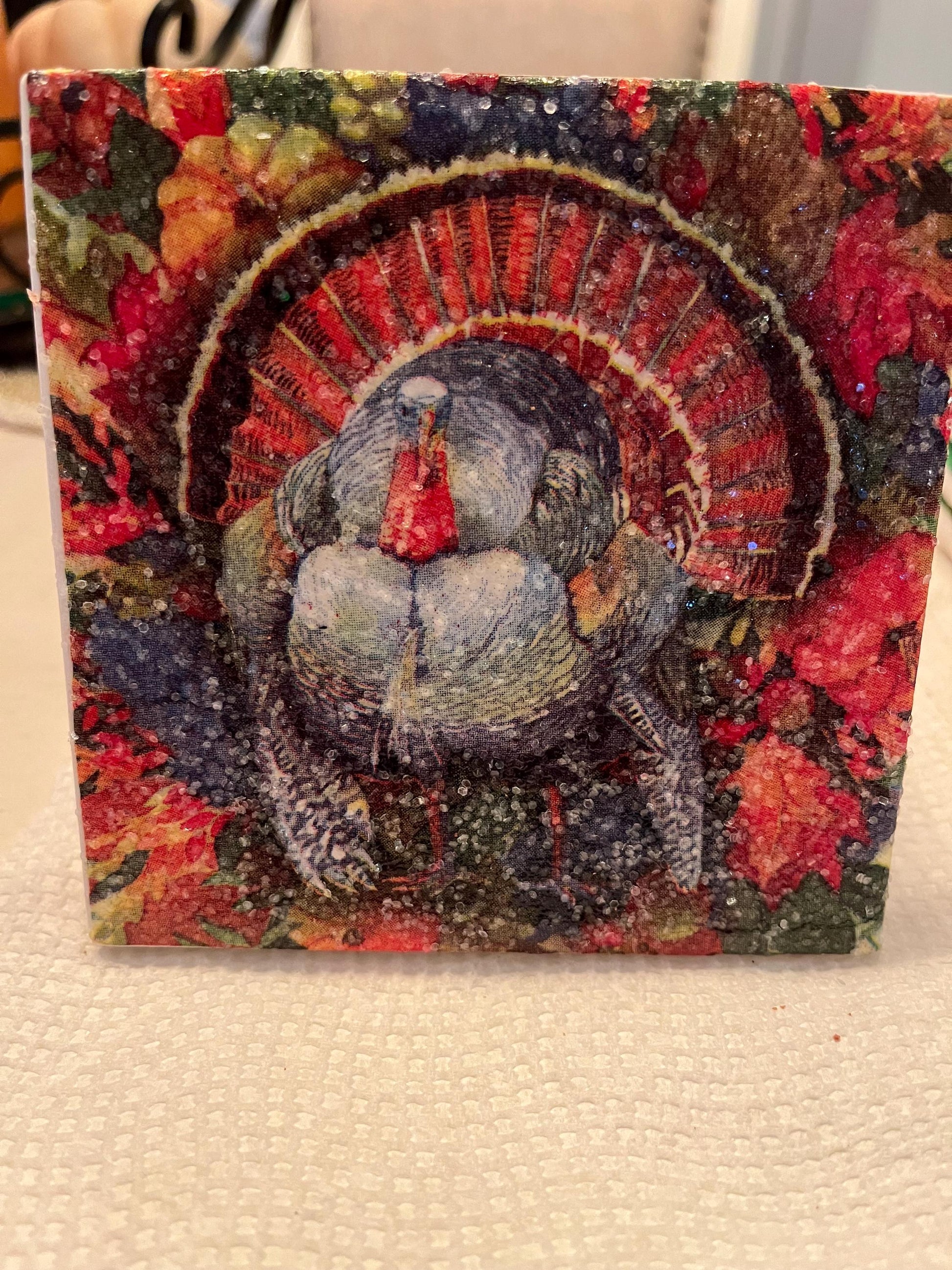 🦃 Thanksgiving Turkey Coaster Set (4) – Handmade, Water-Resistant, Gift-Ready