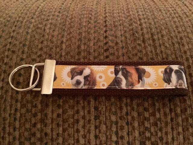 Saint Bernard Brown and Yellow Sunflower Keychain/ wristlet/ keyfob