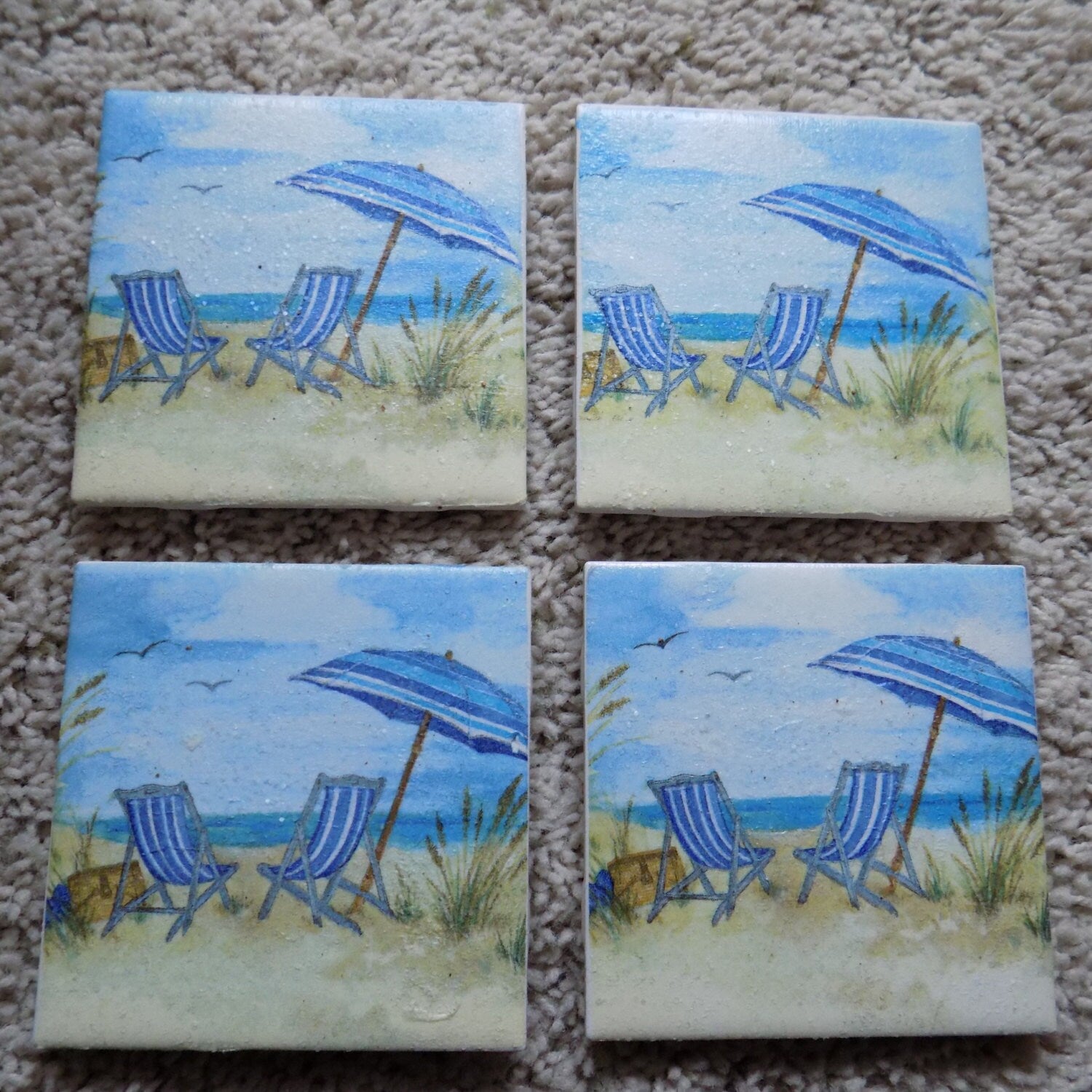 Day at the Beach Ceramic Tile Coasters (Set of 4)