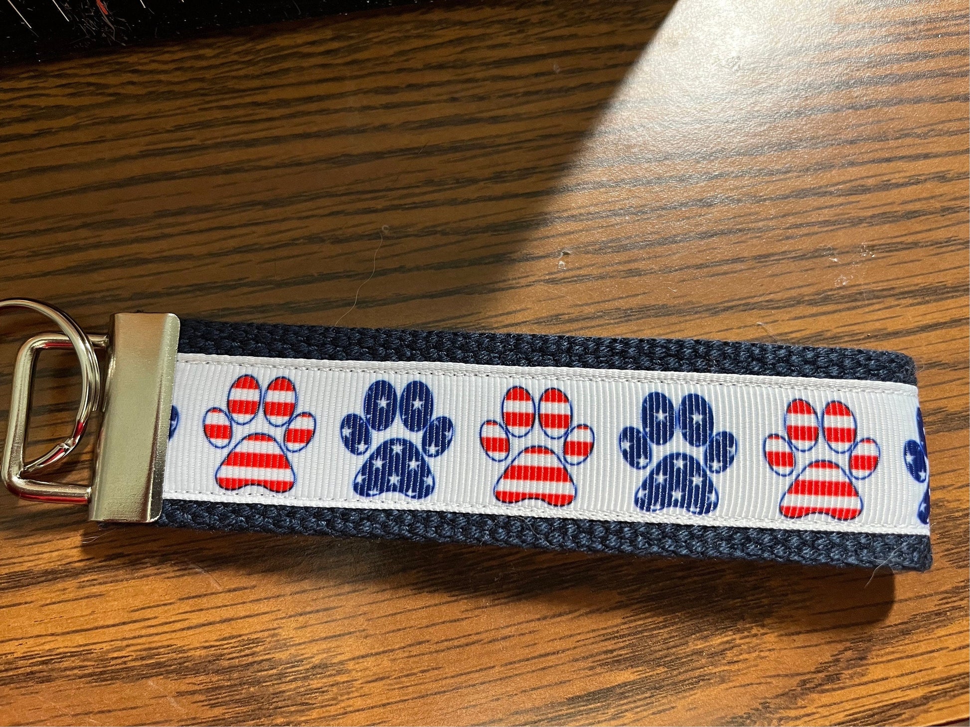 Red, White and Blue Paw Print Cotton Webbing Keychain/ Keyfob/ Wristlet
