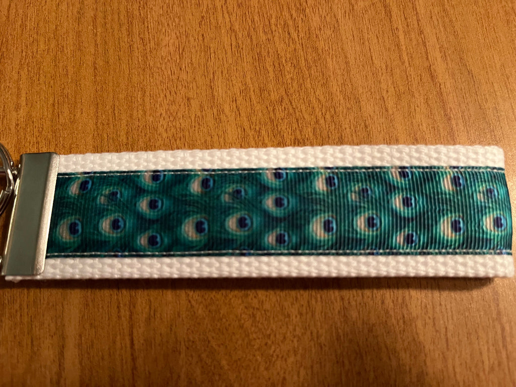 Peacock Feather Cotton Webbing Keychain/Keyfob/Wristlet