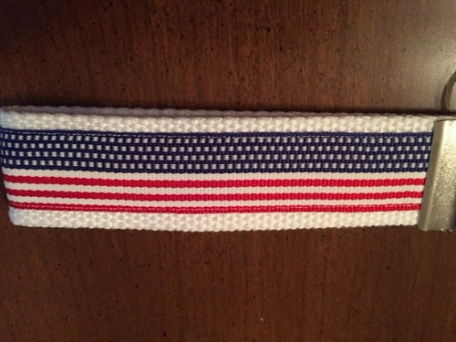 American Flag on White Cotton Webbing Keychain/ Keyfob/ Wristlet