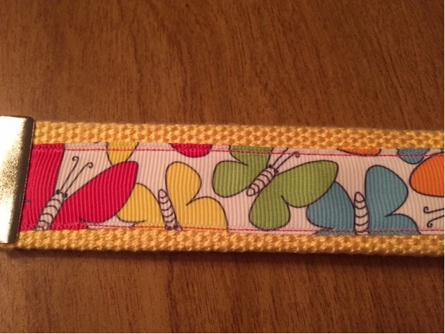 White and Yellow Rainbow Butterflies Cotton Webbing Keychain/ Keyfob/ Wristlet