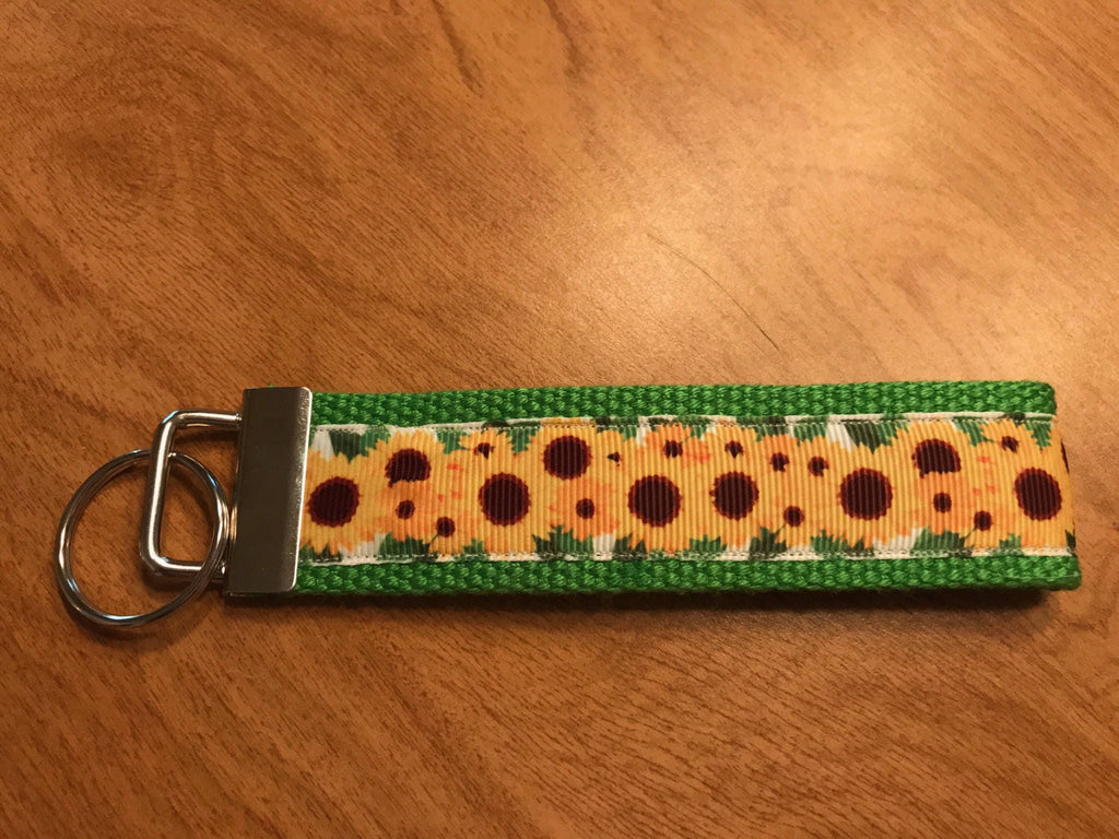 Green and Yellow Sunflower Keychain/ Wristlet/ Keyfob