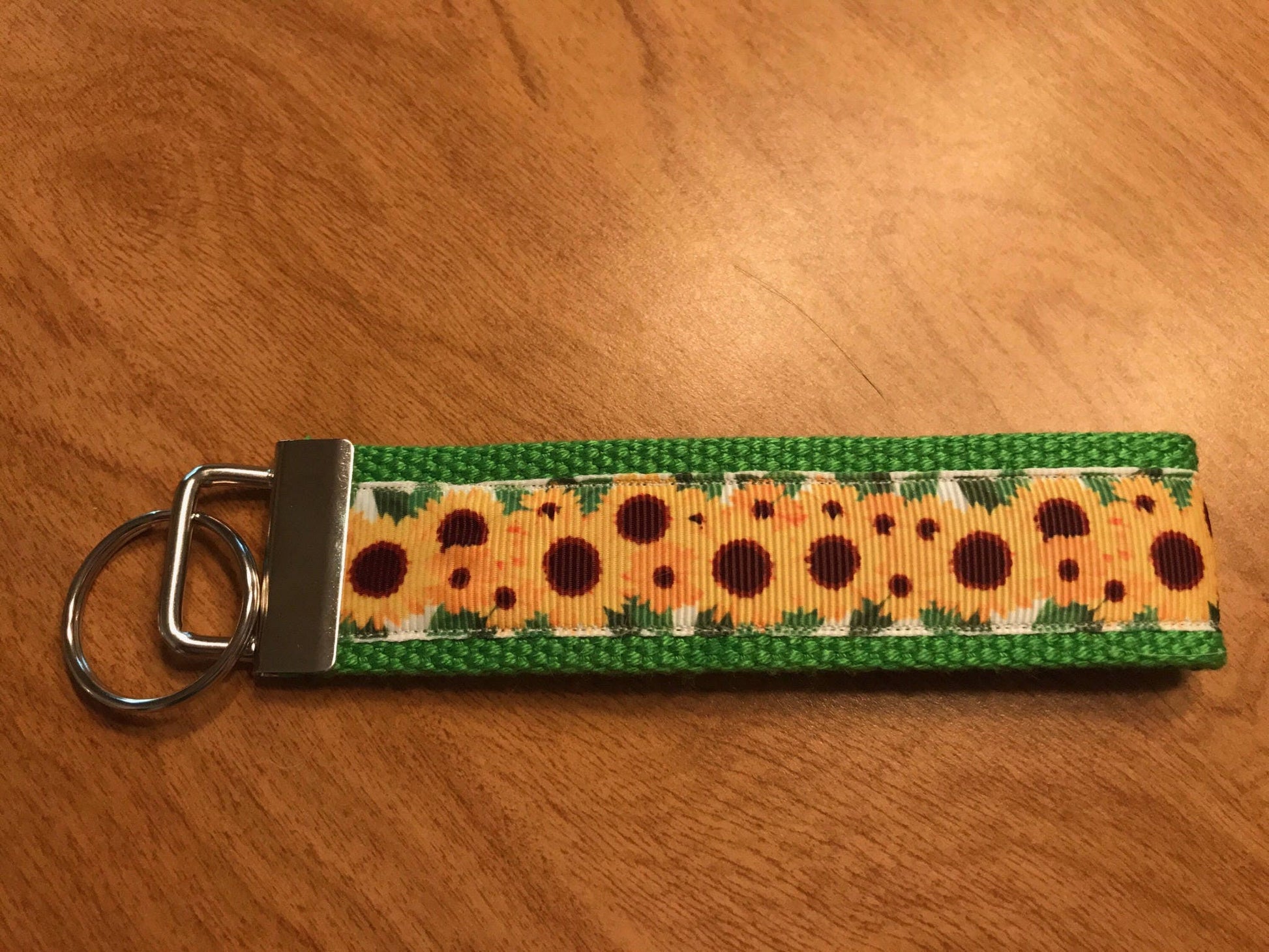 Green and Yellow Sunflower Keychain/ Wristlet/ Keyfob