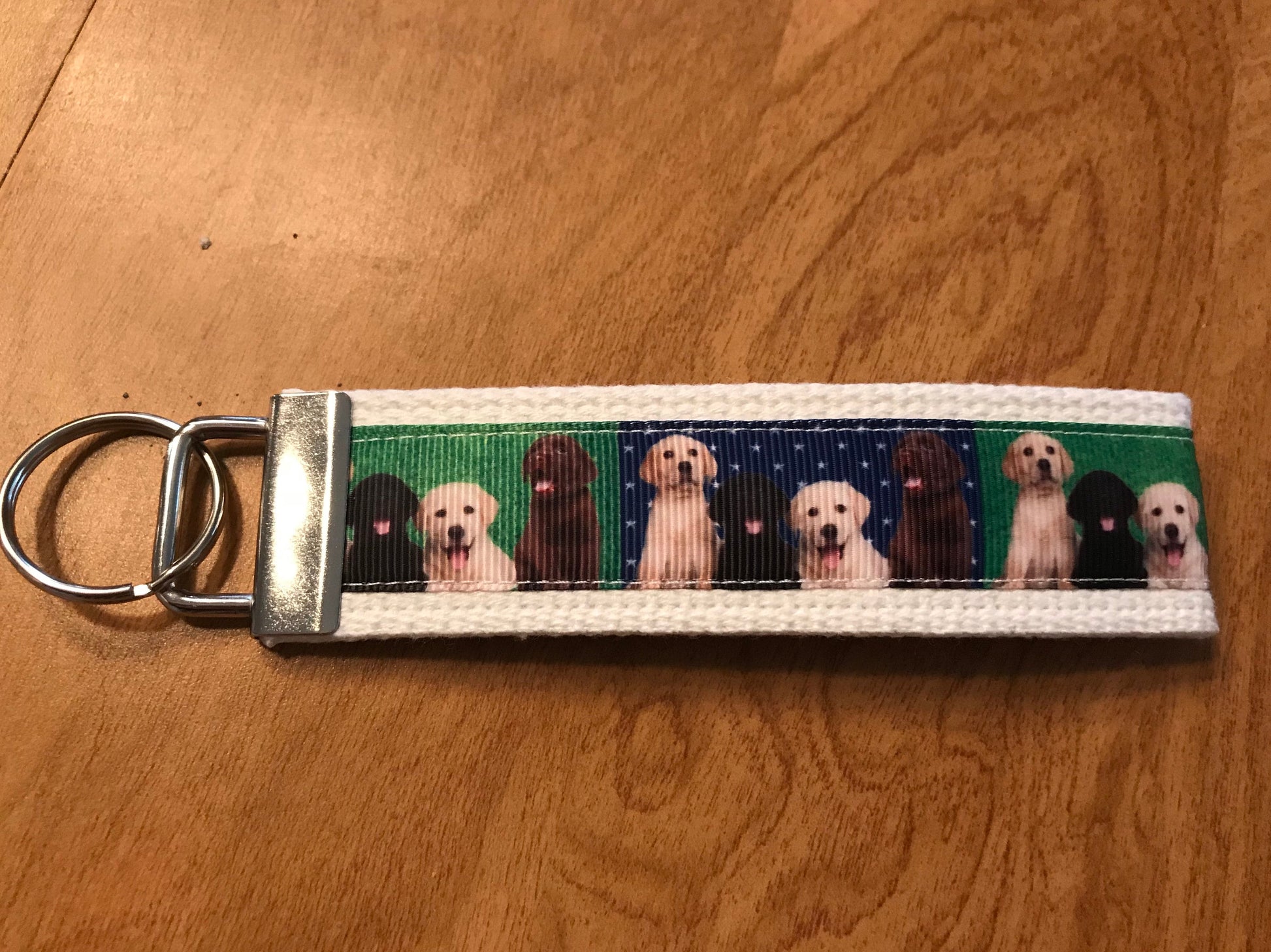 Green, Blue and White Labrador Cotton Webbing Keychain/Keyfob/Wristlet