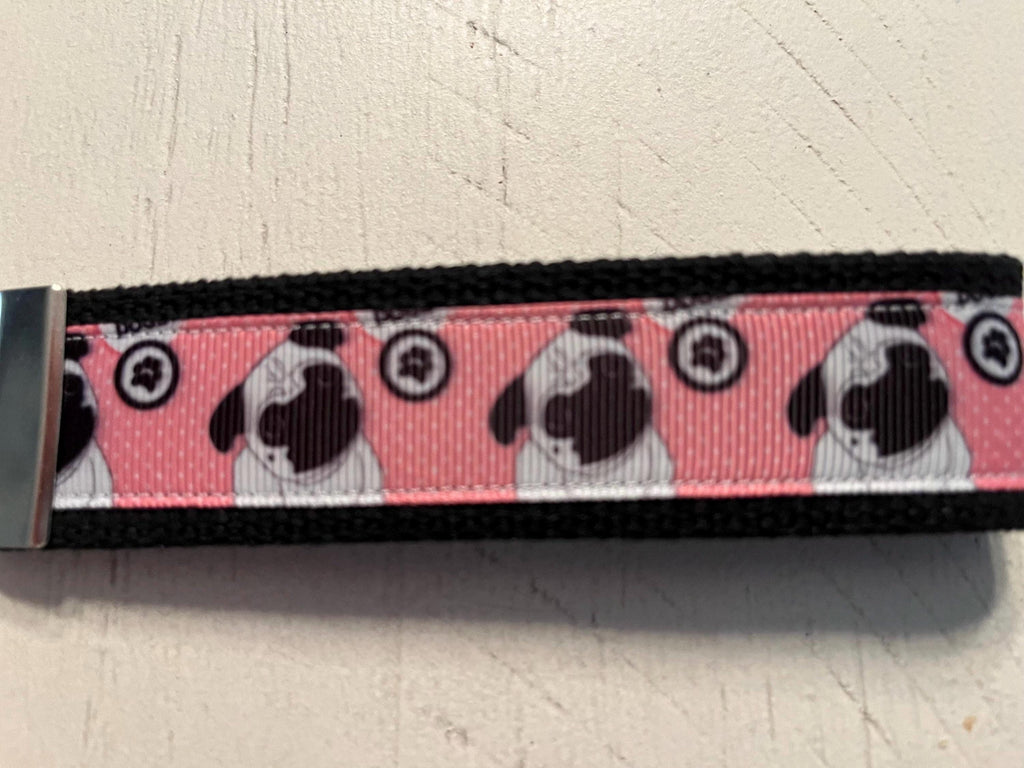 Pug Cotton Webbing Keychain/ Keyfob/ Wristlet