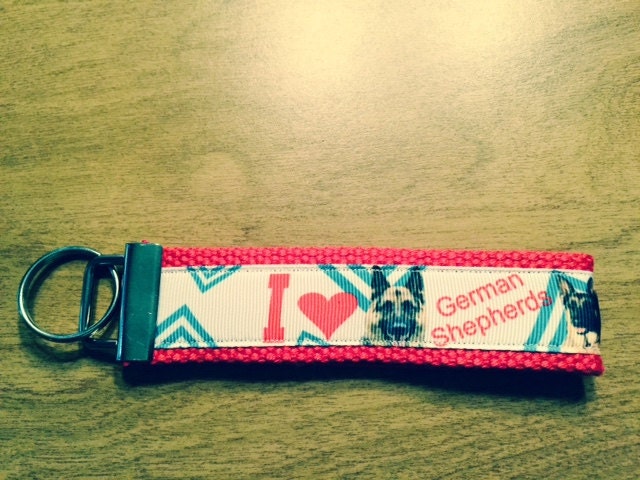 I LOVE German Shepherds Keychain, Keyfob, Wristlet