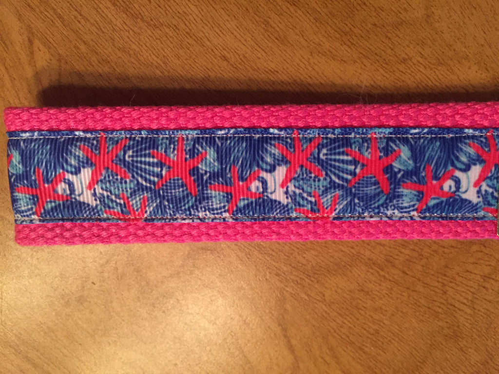 Pink and Blue Cotton Webbing Starfish Keychain/ Wristlet/ Keyfob
