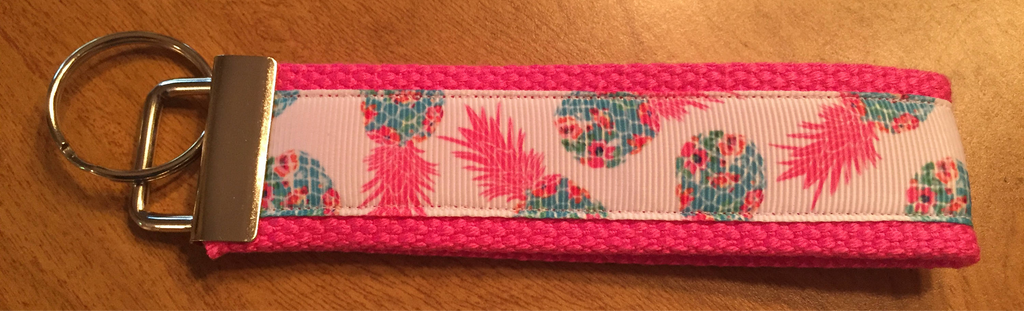 Rainbow Pineapple Cotton Webbing Keychain/ Keyfob/ Wristlet