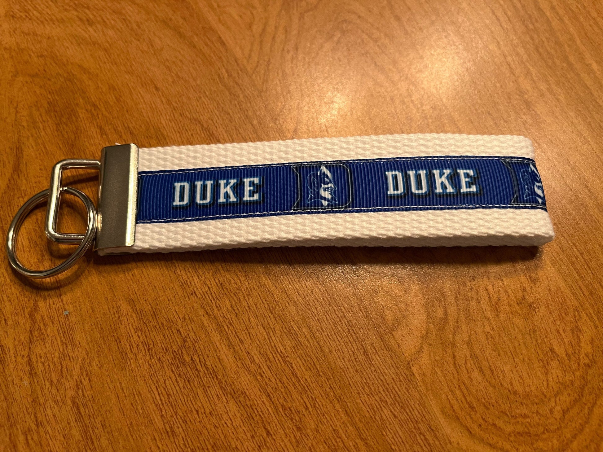 Blue and White Duke Blue Devils Cotton Webbing Keychain/ Keyfob/ Wristlet