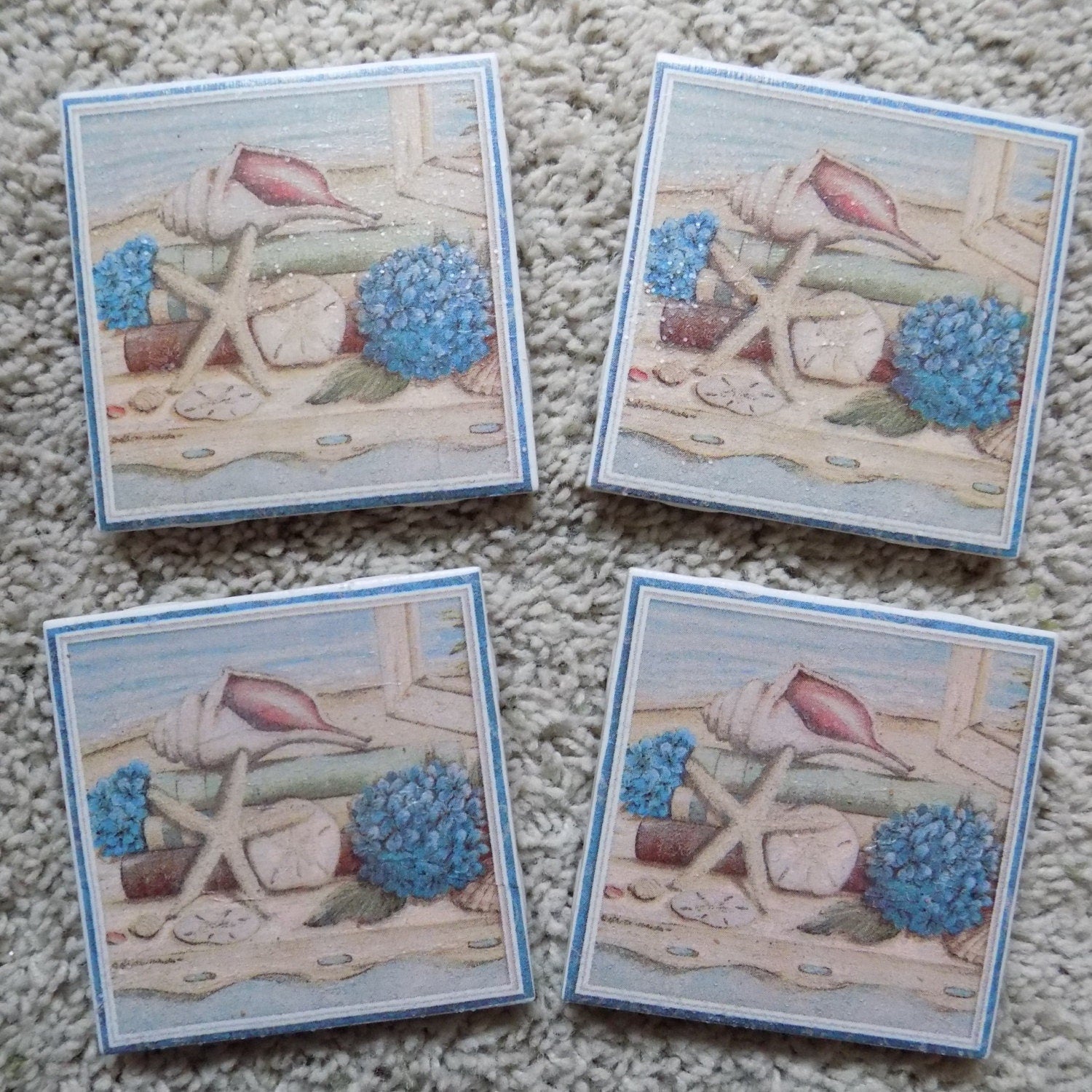 Beach Story Ceramic Tile Coasters (Set of 4)