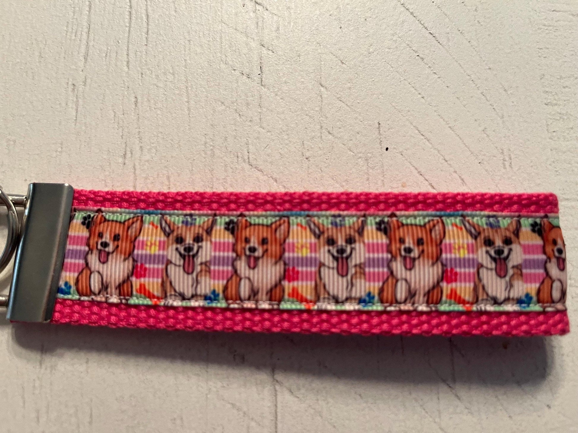Corgi Keychain Wristlet – Cute Dog Lover Gift, Pink Fabric Key Fob