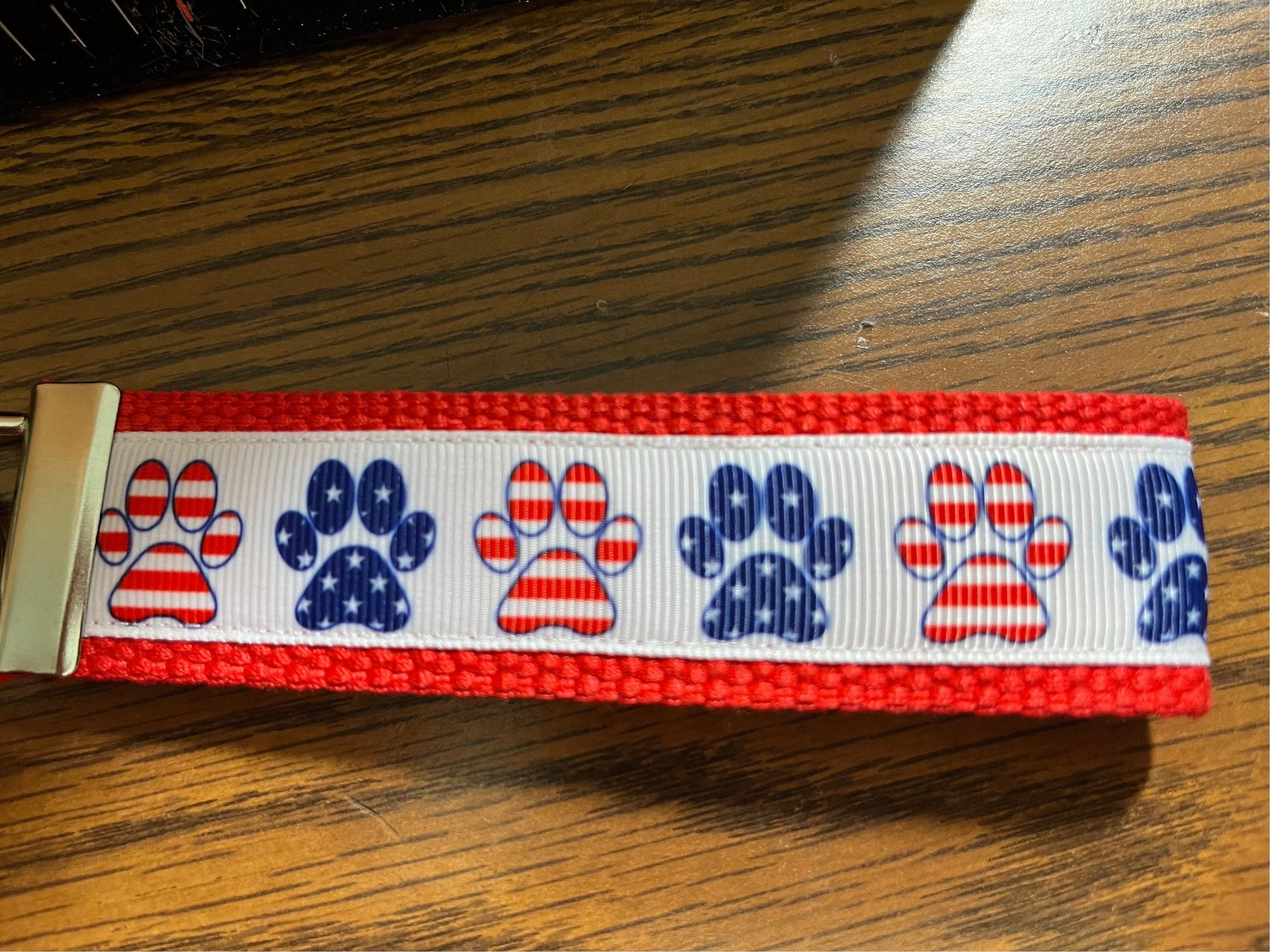 Red, White and Blue Paw Print Cotton Webbing Keychain/ Keyfob/ Wristlet