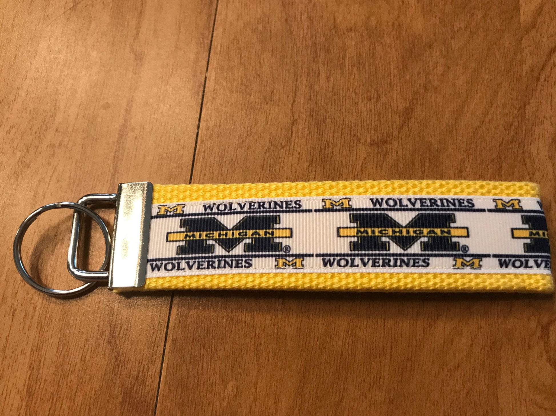 Yellow and Blue Michigan Cotton Webbing Keychain/Keyfob/Wristlet