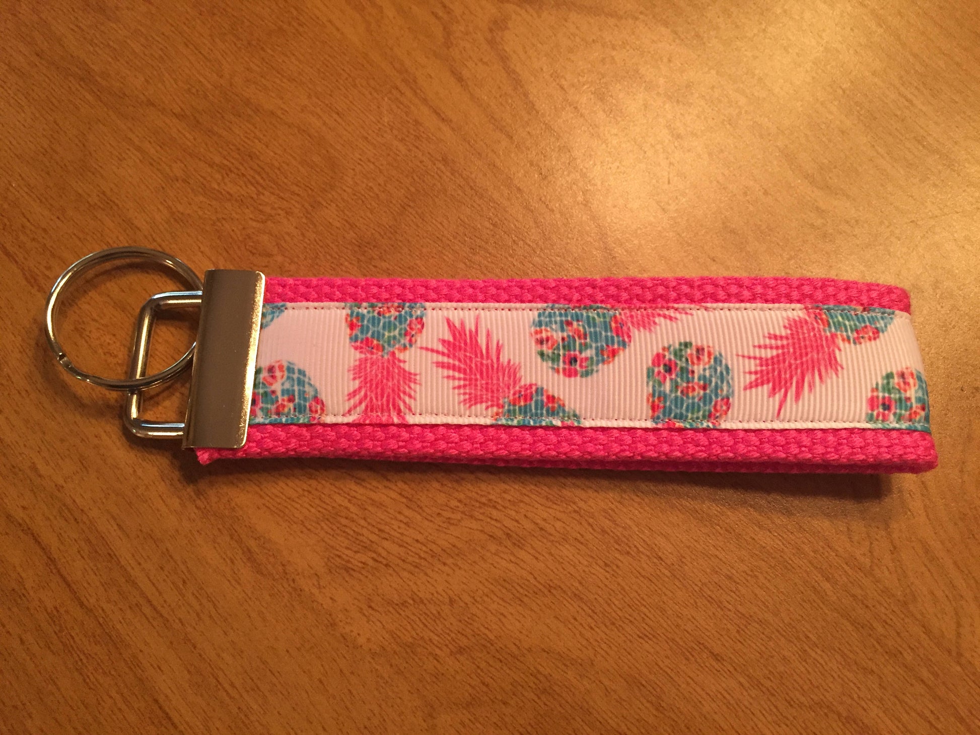 Rainbow Pineapple Cotton Webbing Keychain/ Keyfob/ Wristlet