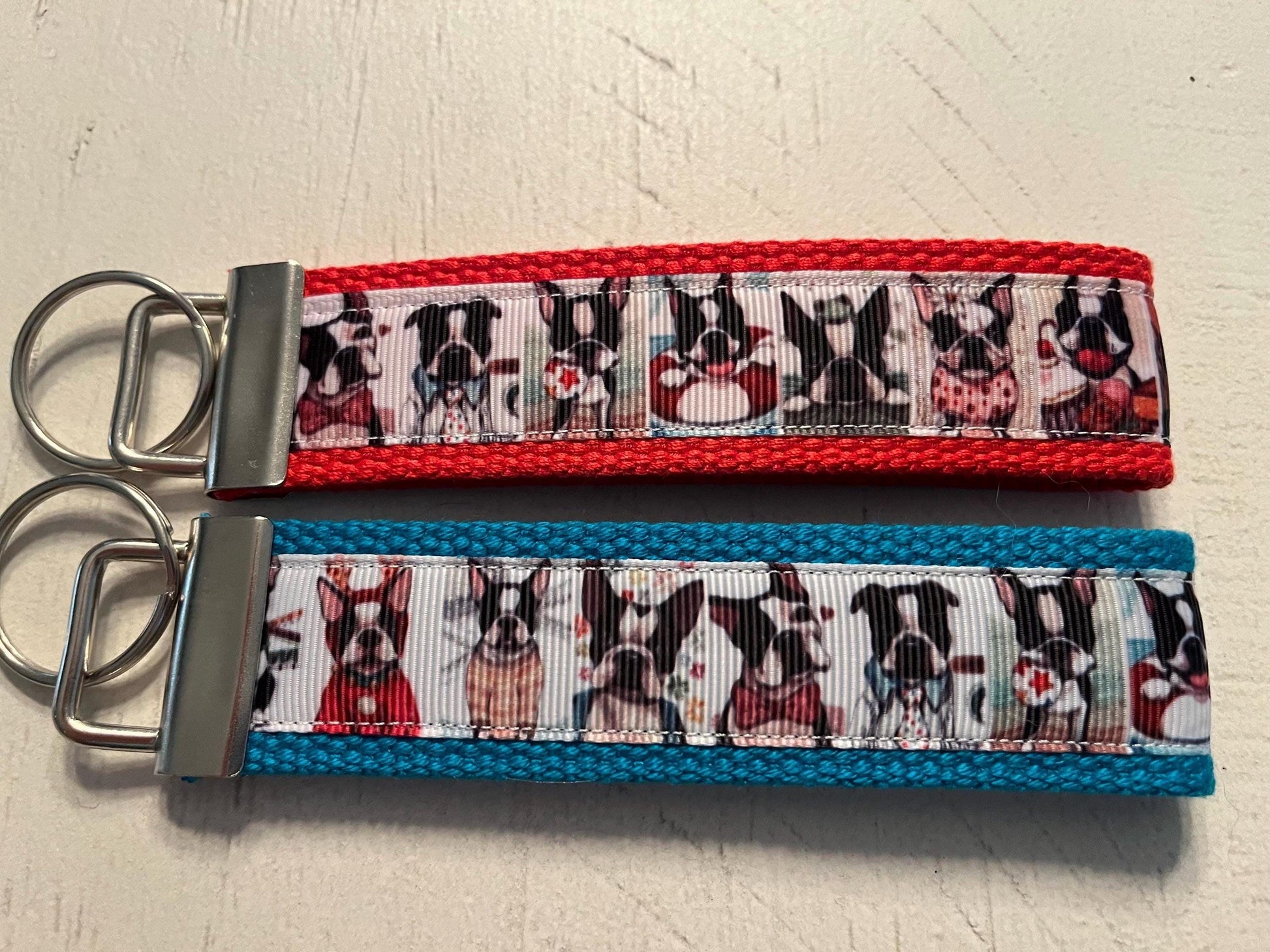 Boston Terrier Cotton Webbing Keychain/ Keyfob/ Wristlet