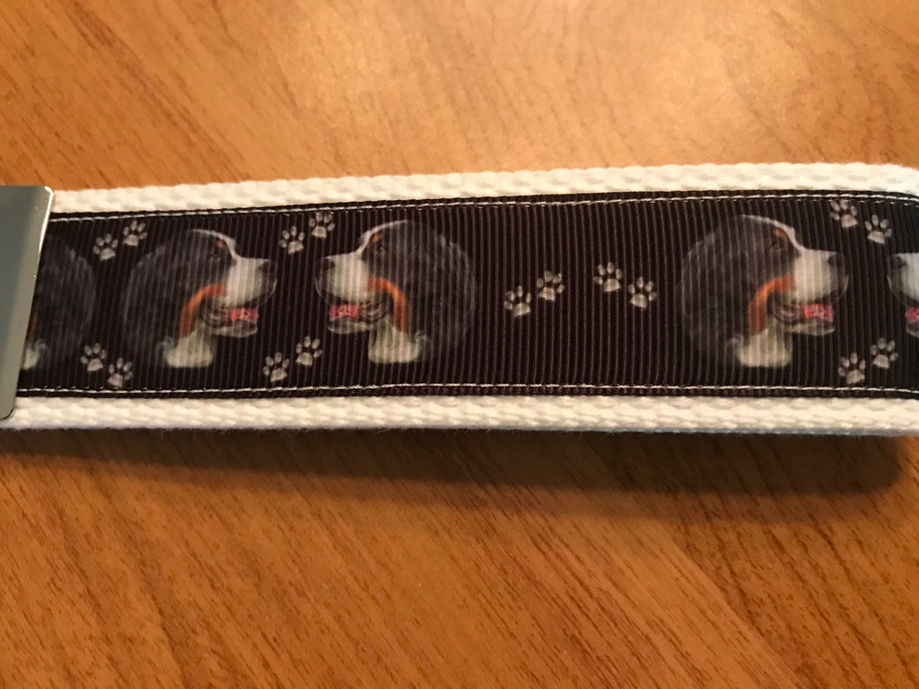White Bernese Mountain Dog Cotton Webbing keychain/Keyfob/wristlet
