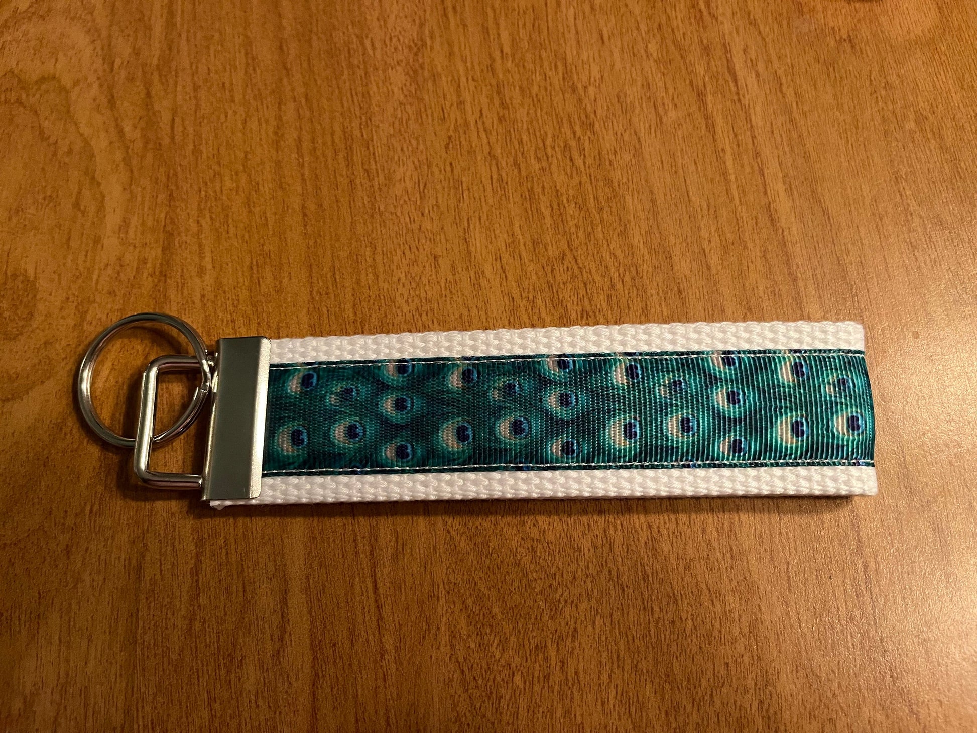 Peacock Feather Cotton Webbing Keychain/Keyfob/Wristlet